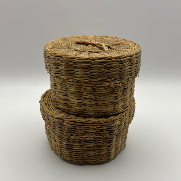 Other - 🧺 Vintage Hand-Woven Nesting Baskets – Set of 3 | Mini Boho Organizers